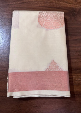 Fancy Soft Silk Bhutta Saree - Offwhite With Copper Zari