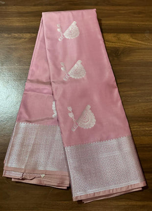 Fancy Soft Silk Bhutta Saree - Light Rose Pink With Silver Zari