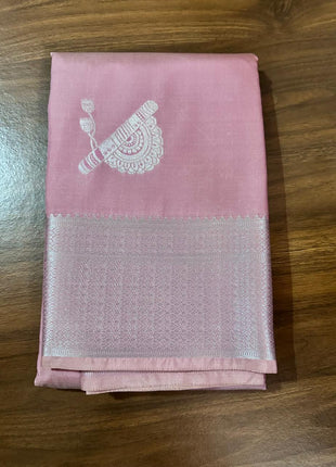 Fancy Soft Silk Bhutta Saree - Light Rose Pink With Silver Zari