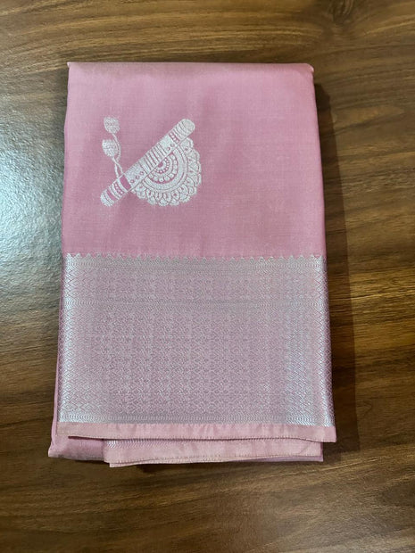 Fancy Soft Silk Bhutta Saree - Light Rose Pink With Silver Zari