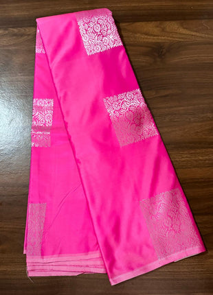 Fancy Soft Silk Bhutta Saree - LT78 Bright Pink With Silver Zari
