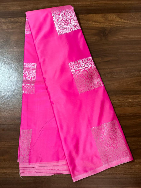 Fancy Soft Silk Bhutta Saree - LT78 Bright Pink With Silver Zari