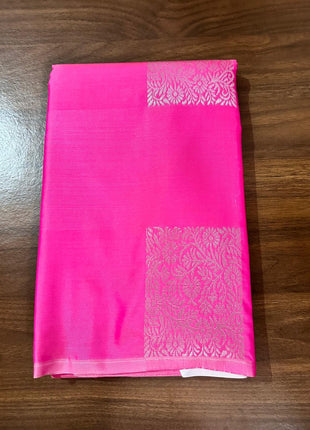 Fancy Soft Silk Bhutta Saree - LT78 Bright Pink With Silver Zari