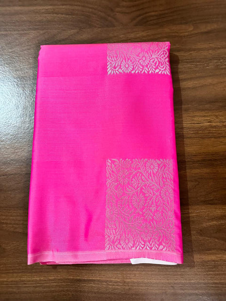 Fancy Soft Silk Bhutta Saree - LT78 Bright Pink With Silver Zari