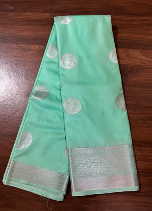 Fancy Soft Silk Bhutta Saree- LT79 Pastel Green with Silver Zari
