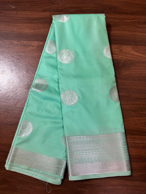 Fancy Soft Silk Bhutta Saree- LT79 Pastel Green with Silver Zari