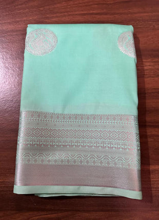 Fancy Soft Silk Bhutta Saree- LT79 Pastel Green with Silver Zari