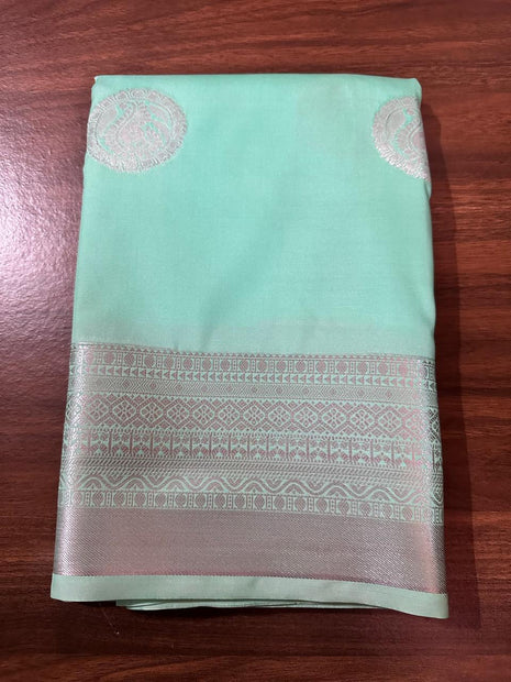 Fancy Soft Silk Bhutta Saree- LT79 Pastel Green with Silver Zari