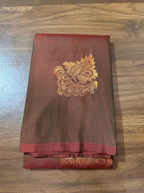 Fancy Soft Silk Bhutta Saree - Deep Maroon And Brown With Gold Zari