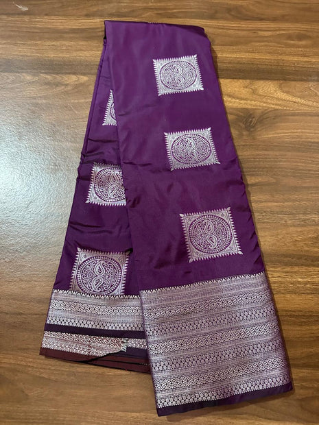 Fancy Soft Silk Bhutta Saree - Deep purple With Silver Zari