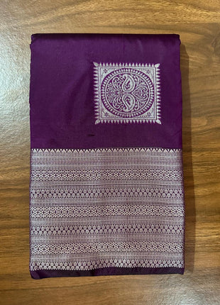 Fancy Soft Silk Bhutta Saree - Deep purple With Silver Zari