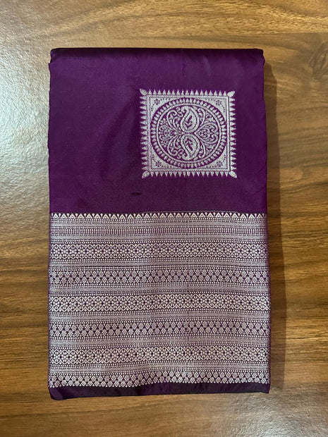 Fancy Soft Silk Bhutta Saree - Deep purple With Silver Zari