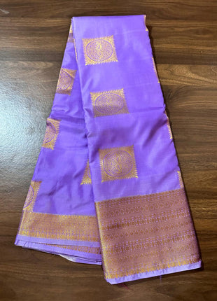 Fancy Soft Silk Bhutta Saree - Lavender With Gold Zari