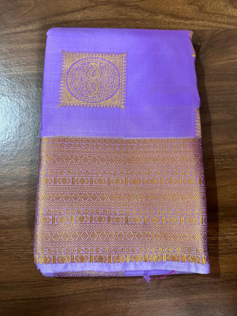 Fancy Soft Silk Bhutta Saree - Lavender With Gold Zari