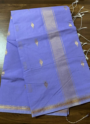 Luna Silk Cotton Saree - Lavender With Gold Zari