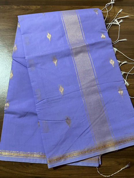 Luna Silk Cotton Saree - Lavender With Gold Zari