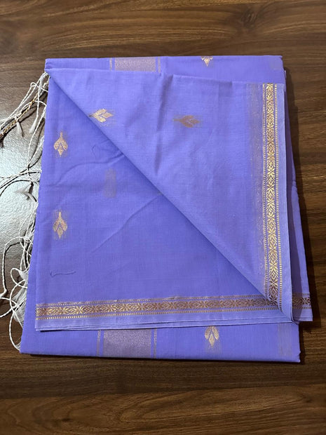 Luna Silk Cotton Saree - Lavender With Gold Zari
