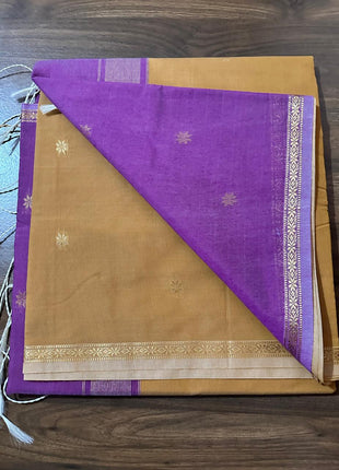 Luna Silk Cotton - Beidge & Purple With Gold Zari