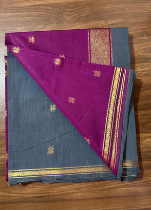 Luna Silk Cotton Saree - Grey & Meganta With Zari