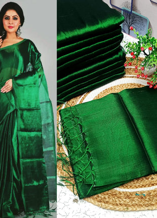 Premium Quality Raga Tissue  Soft Silk Saree - LTS163  Emerald Green