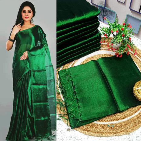 Premium Quality Raga Tissue  Soft Silk Saree - LTS163  Emerald Green