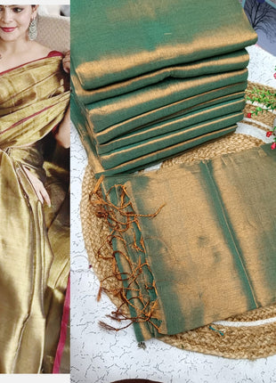 Premium Quality Raga Tissue  Soft Silk Saree - LTS161  Gold & Bottle Green dual tone