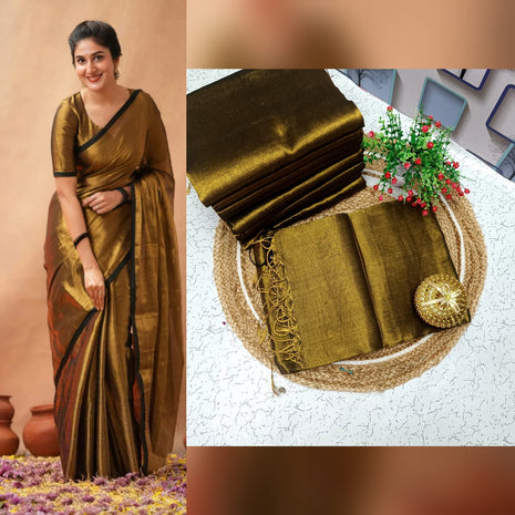 Premium Quality Raga Tissue  Soft Silk Saree - LTS159  Antique Gold