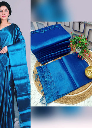 Premium Quality Raga Tissue  Soft Silk Saree - LTS158  Peacock Blue
