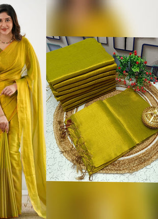 Premium Quality Raga Tissue  Soft Silk Saree - LTS157  Mustard Yellow