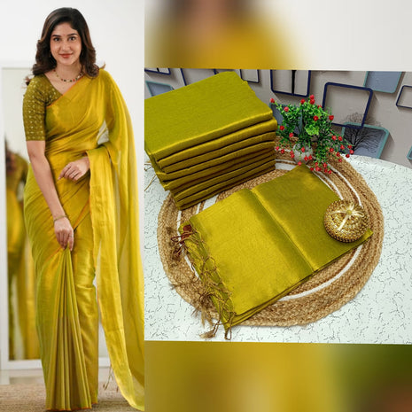 Premium Quality Raga Tissue  Soft Silk Saree - LTS157  Mustard Yellow
