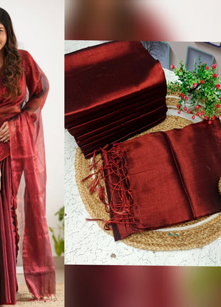 Premium Quality Raga Tissue  Soft Silk Saree - LTS156  Maroon