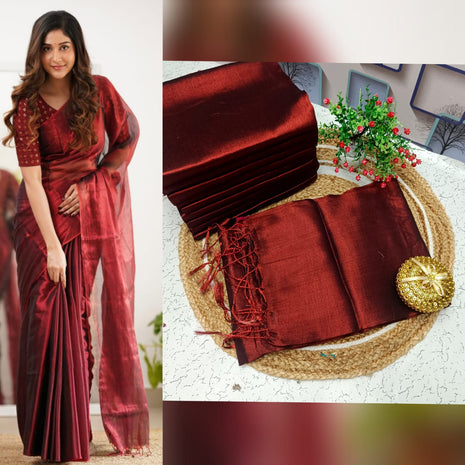 Premium Quality Raga Tissue  Soft Silk Saree - LTS156  Maroon
