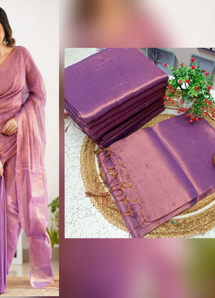 Premium Quality Raga Tissue  Soft Silk Saree - LTS152  Rose Purple