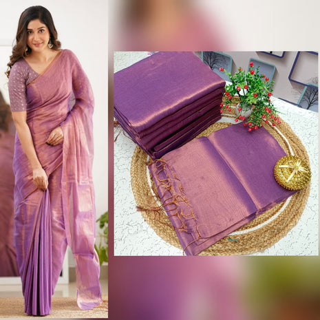 Premium Quality Raga Tissue  Soft Silk Saree - LTS152  Rose Purple