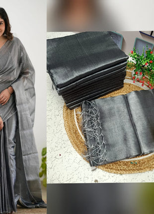 Premium Quality Raga Tissue  Soft Silk Saree - LTS153 Silver Grey