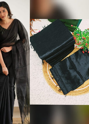 Premium Quality Raga Tissue  Soft Silk Saree - LTS154  Black