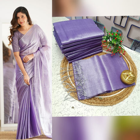 Premium Quality Raga Tissue  Soft Silk Saree - LTS155  Lavender