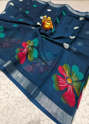 Original Linen Cotton sarees - LT62 Deep navy blue