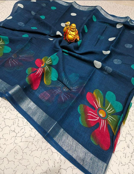 Original Linen Cotton sarees - LT62 Deep navy blue