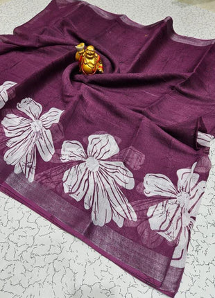 Original Linen Cotton sarees - LT60 Wine Purple