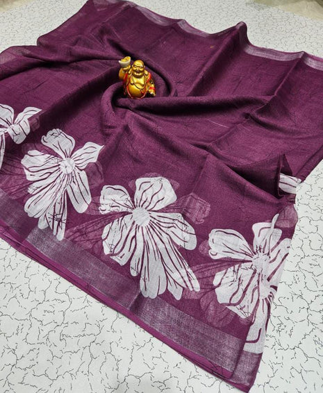 Original Linen Cotton sarees - LT60 Wine Purple