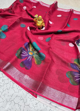 Original Linen Cotton saree - LT58 Rani Pink