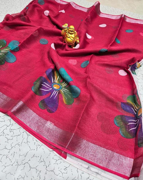 Original Linen Cotton saree - LT58 Rani Pink