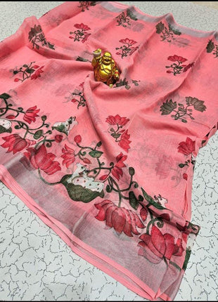 Original Linen Cotton saree - LT57 Peach