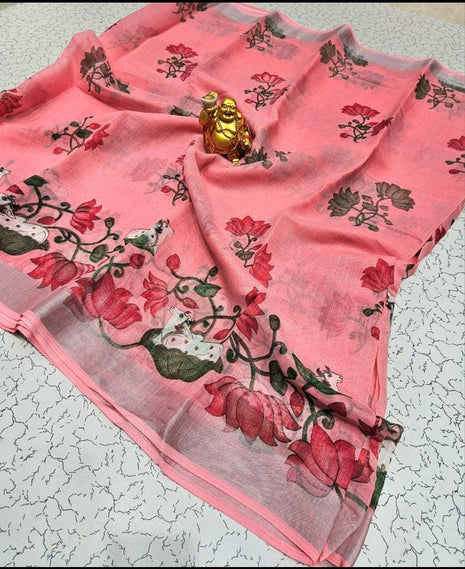 Original Linen Cotton saree - LT57 Peach