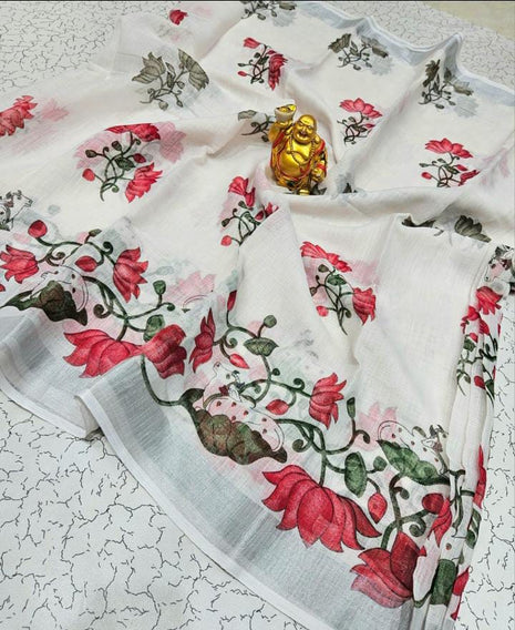 Original Linen Cotton sarees - LT54 White