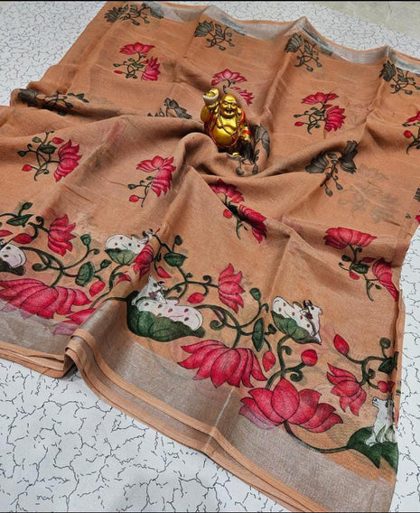 Original Linen Cotton sarees - LT53 Peach Brown