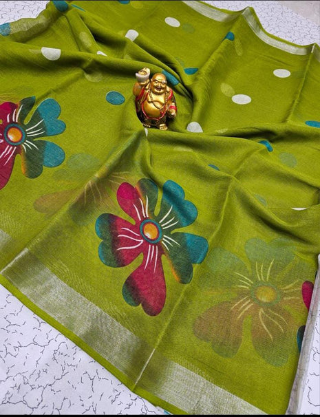 Original Linen Cotton sarees - LT50 Olive Green