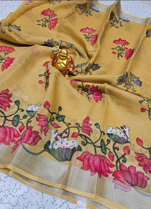 Original Linen Cotton sarees - LT49 Sand Yellow