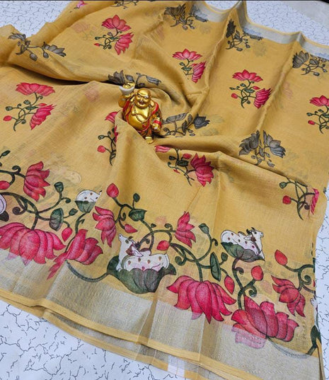 Original Linen Cotton sarees - LT49 Sand Yellow